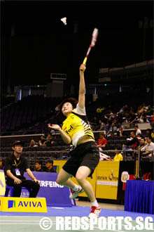 Second seed Wang Yihan upset by compatriot Jiang Yan Jiao in the quarter-final of the Singapore Badminton Open