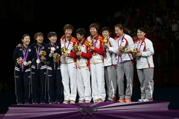 victory ceremony singapore table tennis women's bronze