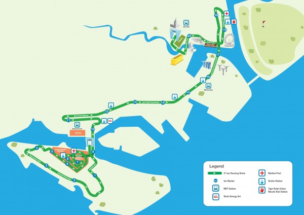 21.1km half marathon route singapore marathon