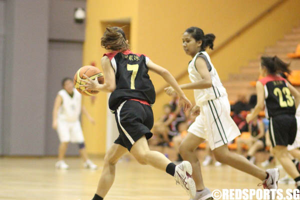 Chew Su Bing (NYP #7) leading the fast break after a steal