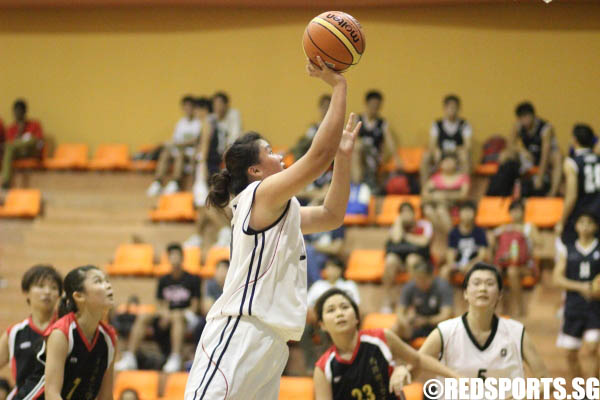 Sharlene Huang (SMU #12) taking a shot under the basket. She had a team high of 24 points.