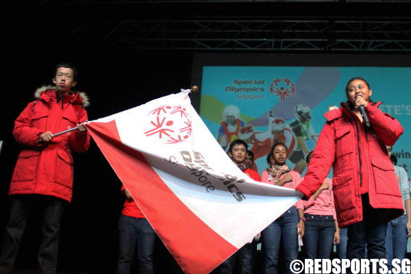 Athletes taking their meaningful oath which stated, "To do their best and win, but even they didn't they would be brave" 