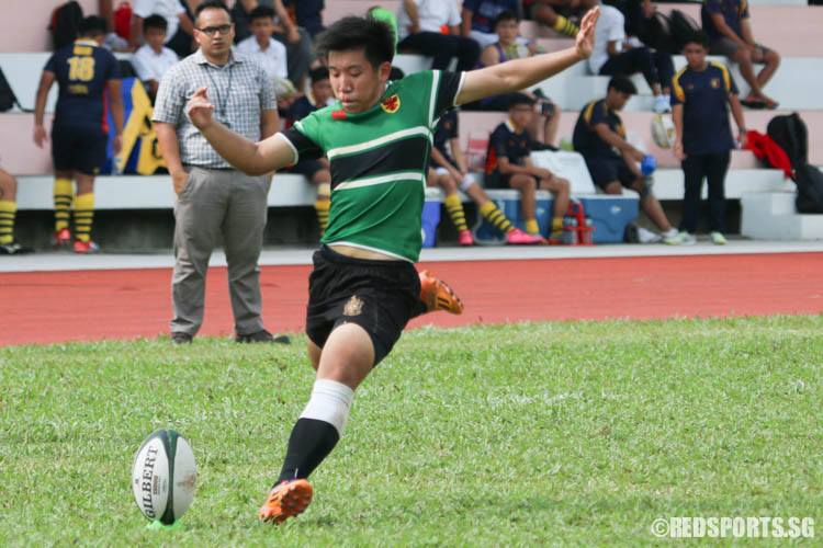 Alexander Ong (RI #10) successfully converts Jediel’s try, earning an additional 2 points for RI and placing his team in the lead. (Photo 2 © REDintern Chua Kai Yun)