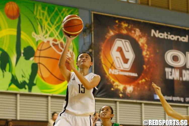 Shannon Tiong (SCGS #15) rises for the lay-up. She finished with 14 points. (Photo 1 © Dylan Chua/Red Sports)