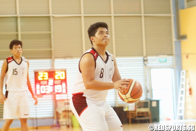 Michael Justin Nolasco Esplana (Ahmad Ibrahim #8)  attempting a free-throw. He scored 19 points to lead his team to victory (Photo 2 © Dylan Chua/Red Sports)