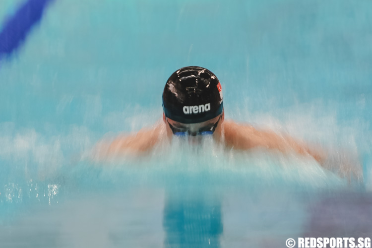 Samuel Khoo swimming in the mens' 13 & over 50m breaststroke prelims at the 47th Singapore National Age Group Swimming Championships. (Photo © Soh Jun Wei/Red Sports)