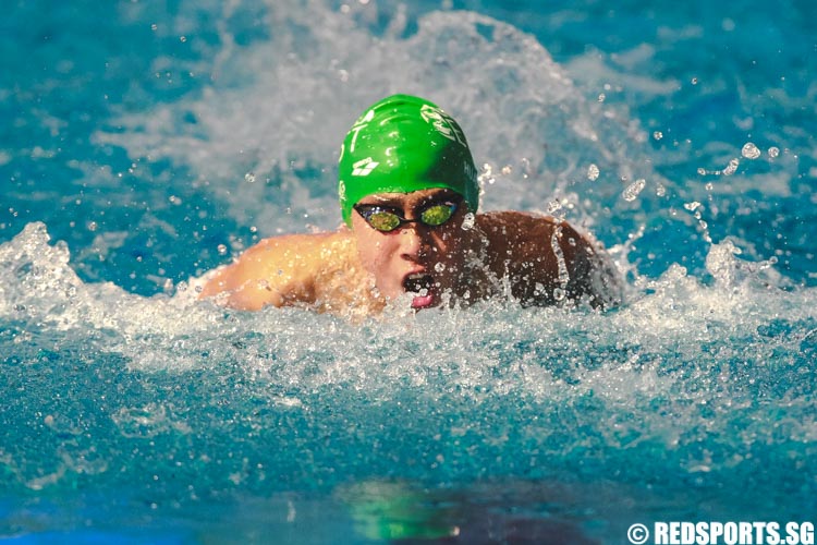 Huang Chien Yu swimming in the mens' 13 and over 50m butterfly prelims at the 47th Singapore National Age Group Swimming Championships. (Photo © Soh Jun Wei/Red Sports)