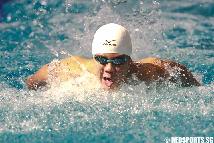 Leow Li Shen swimming in the mens' 13 and over 50m butterfly prelims at the 47th Singapore National Age Group Swimming Championships. (Photo © Soh Jun Wei/Red Sports)