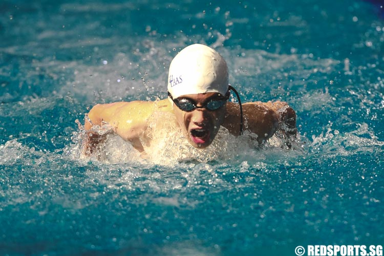 Wee Wen Yi swimming in the mens' 13 and over 50m butterfly prelims at the 47th Singapore Natioinal Age Group Swimming Championships. (Photo © Soh Jun Wei/Red Sports)