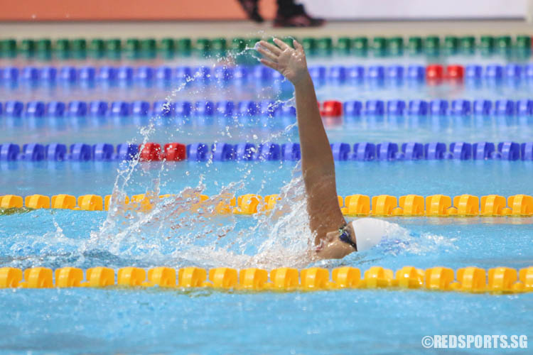 Alyoysius Wong in action during the boys' 200m backstroke race. He finished 3rd among his 12 year old peers with a timing of 2:40.01. (Photo 5 © Chua Kai Yun/Red Sports)