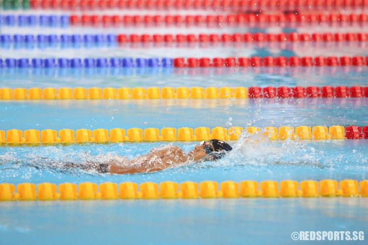 Christian Low in action during his 200m backstroke race. He finished first among the 12 year olds with a timing of 2:33.80. (Photo 4 © Chua Kai Yun/Red Sports)