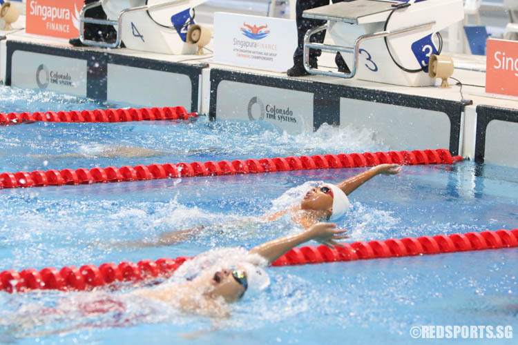 Mirza Ikram Hameed completing his first lap during his 200m backstroke race. He finished 3rd in the 11 year old age group boys' 200 backstroke event with a timing of 2:47.35. (Photo 3 © Chua Kai Yun/Red Sports)