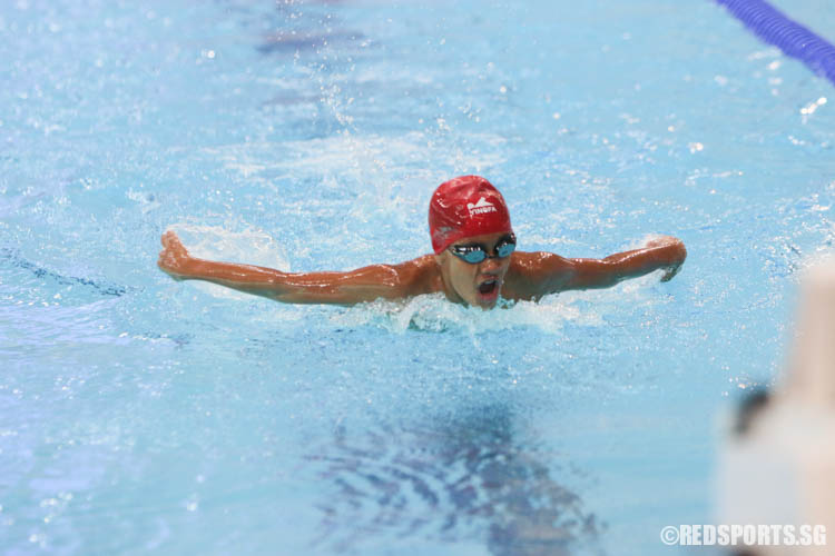 Mateen Shyam completing his 200m butterfly race. He finished third among his 11 year old peers with a timing of 2:46.11. (Photo 6 © Chua Kai Yun/Red Sports)