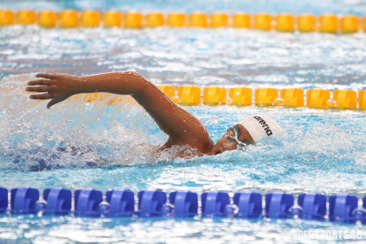 James Lim in action during the boys' 400m freestyle event. He finished first among the 11-year-olds with a timing of 4:59.30. (Photo 9 © Chua Kai Yun/Red Sports)