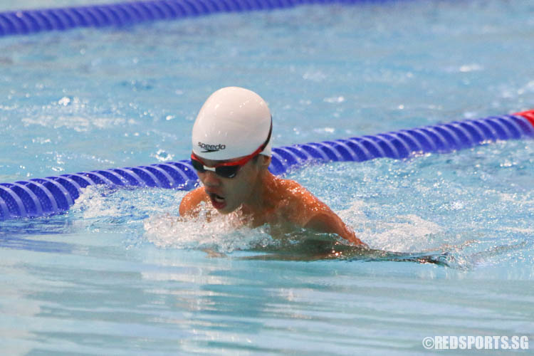 Kooi Xiu Yuan, 9, in action during the 50m breaststroke race. He finished fourth with a timing of 42.78. (Photo 17 © Chua Kai Yun/Red Sports)