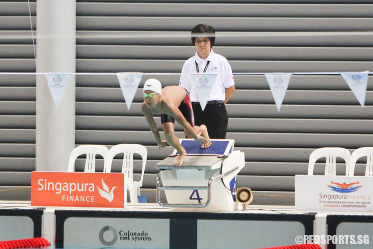 Ng Yi Wang starting off strong in Heat 22 of Boys 50m Freestyle the 47th Singapore National Age Group Swimming Championships. He finished first in the 10 Year Old Freestyle with a timing 31.06. (Photo 9 © Chua Kai Yun/Red Sports)