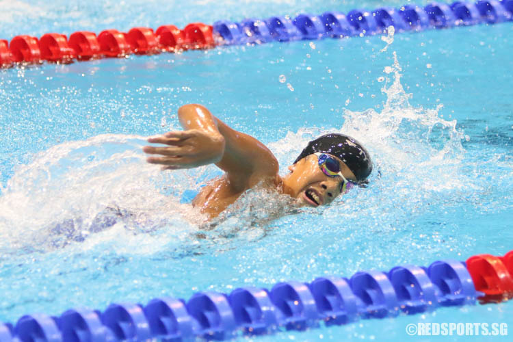 Christian Low, 12, in action during the men's 1500m freestyle event at the 47th Singapore National Age Group Swimming Championships. He finished second in the 11-12 age group with a timing of 18:47.11.(Photo 12 © Chua Kai Yun/Red Sports)