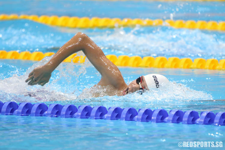 Glen Lim, 13, in action during the 1500m freestyle at the 47th Singapore National Age Group Swimming Championships. He rewrote his own national under-14 record with a timing of 16:36.38. (Photo 1 © Chua Kai Yun/Red Sports)