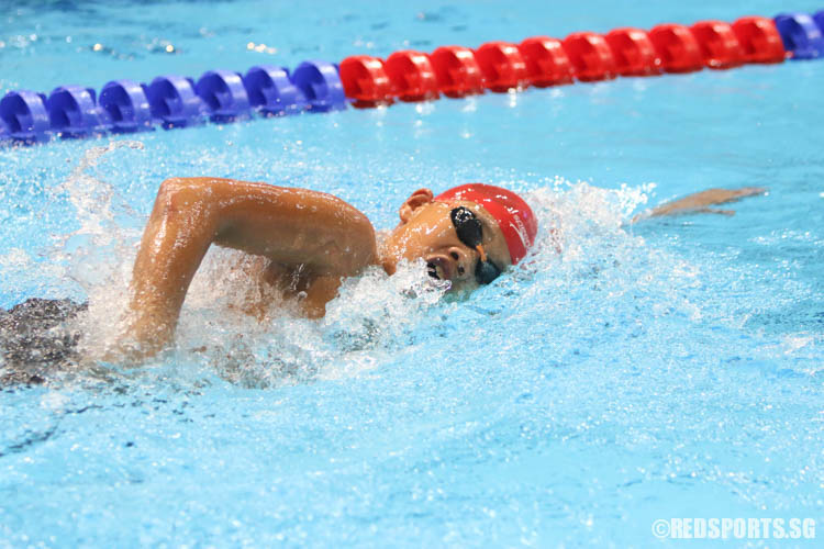 Jeng Ong, 12, in action during his 1500m freestyle event. He finished seventh in the 11-12 age group with a timing of 19:21.01.(Photo 15 © Chua Kai Yun/Red Sports)