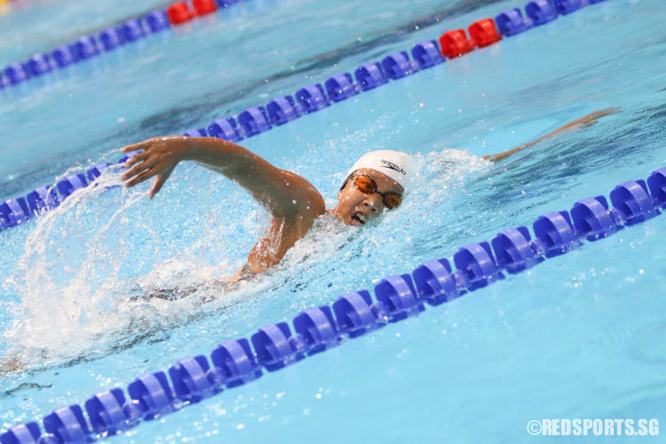 Clydi Chan, 12, in action during her 800m freestyle event. She finished second in the 11-12 age group with a timing of 9:47.17. (Photo 15 © Chua Kai Yun/Red Sports)