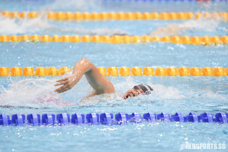 Rachel Marjorie Tseng, 18, in action during the 800m freestyle event at the 47th Singapore National Age Group Swimming Championships. She finished fourth in the open category with a timing of 8:57.79, breaking the last meet record of 9:16.46 set by Bianca Goetz in 2013. (Photo 20 © Chua Kai Yun/Red Sports)