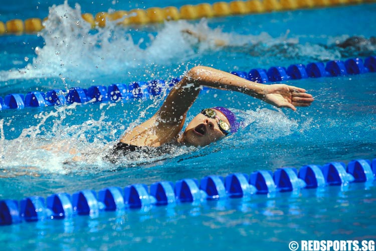 Charity Lien swimming the freestyle leg in the women's 13 and over 200m IM prelims at the 47th Singapore National Age Group Swimming Championships. (Photo © Soh Jun Wei/Red Sports)