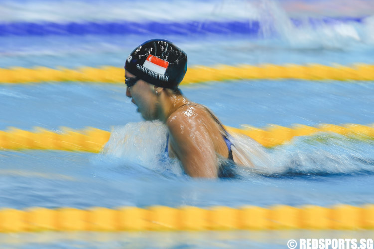 Quah Jing Wen swimming the breaststroke in her women's 13 and over 200m IM prelims at the 47th Singapore National Age Group Swimming Championships. (Photo © Soh Jun Wei/Red Sports)