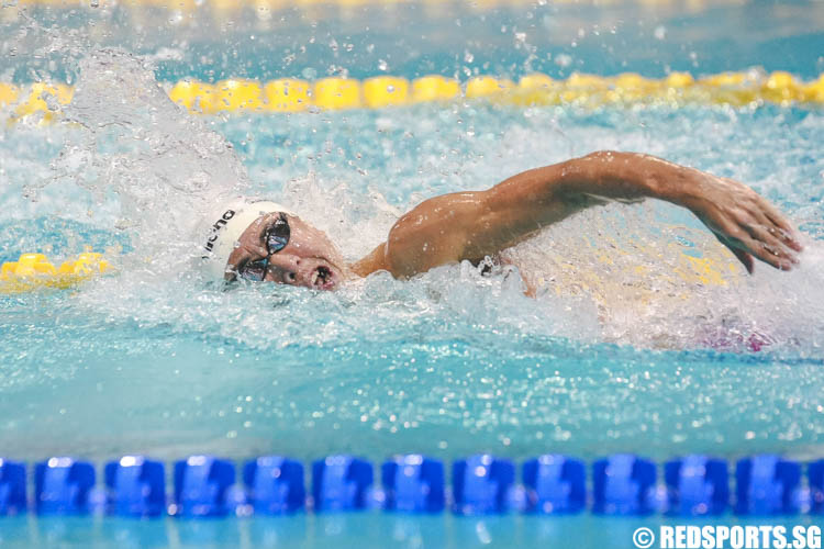 Quah Zheng Wen in action during his 200m freestyle 15 and over 'A' finals at the 47th Singapore National Age Group Swimming Championships. He finished second in the open group with a timing of 1:50.43, setting a new meet record. (Photo © Soh Jun Wei/Red Sports)