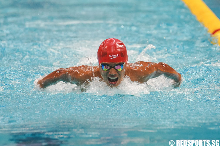 Rhys Ng in action in his 200m butterfly 13-14 'A' finals at the 47th Singapore National Age Group Swimming Championships. He won among the 13-14 year olds with a timing of 2:08.37. (Photo © Soh Jun Wei/Red Sports)