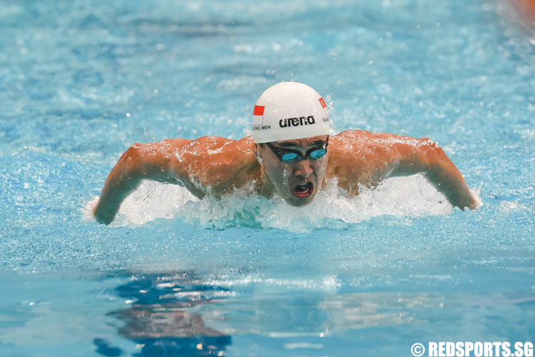 Quah Zheng Wen in action in his 200m butterfly 15 and over 'A' finals at the 47th Singapore National Age Group Swimming Championships. He won in the open group with a timing of 2:00.10, clocking a new meet record. (Photo © Soh Jun Wei/Red Sports)