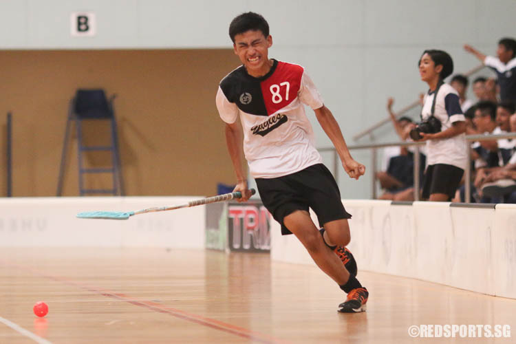 Aqil Adli Yashir (EVS #87) celebrates after the game closes with a score of 5-3. (Photo © Chua Kai Yun/Red Sports)