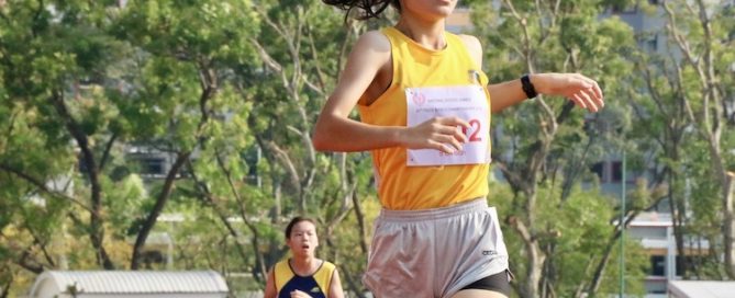 Tan Kylie of Cedar Girls’ Secondary clocked a timing of 11:47 seconds during the B division 1500m girls race.