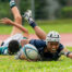 Saint’s Wesley Choo (SA #15) slides to score the final try of the semi-final as St. Andrew’s Secondary School beat St. Joseph’s Institution 45-3 (Photo 1 © Bryan Foo/Red Sports)